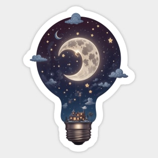 Night Sky Lightbulb: Moon & Stars Illustration Sticker